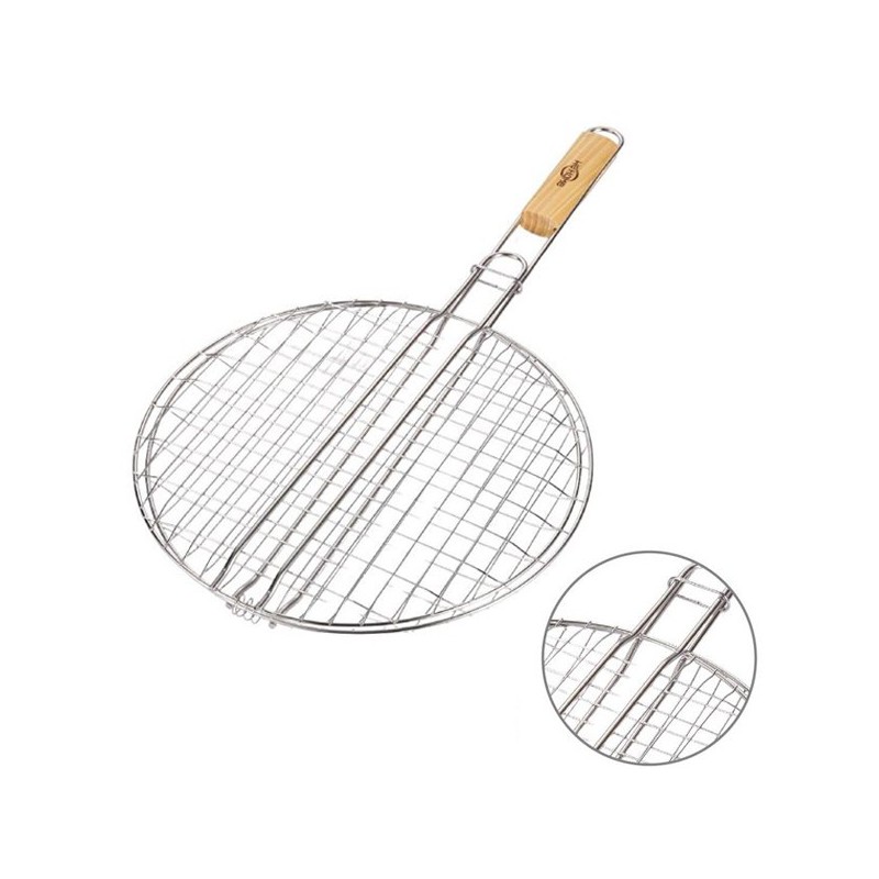 Griglia tonda doppia barbecue in acciaio manico legno Graticola utensili BBQ