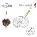 Griglia tonda doppia barbecue in acciaio manico legno Graticola utensili BBQ