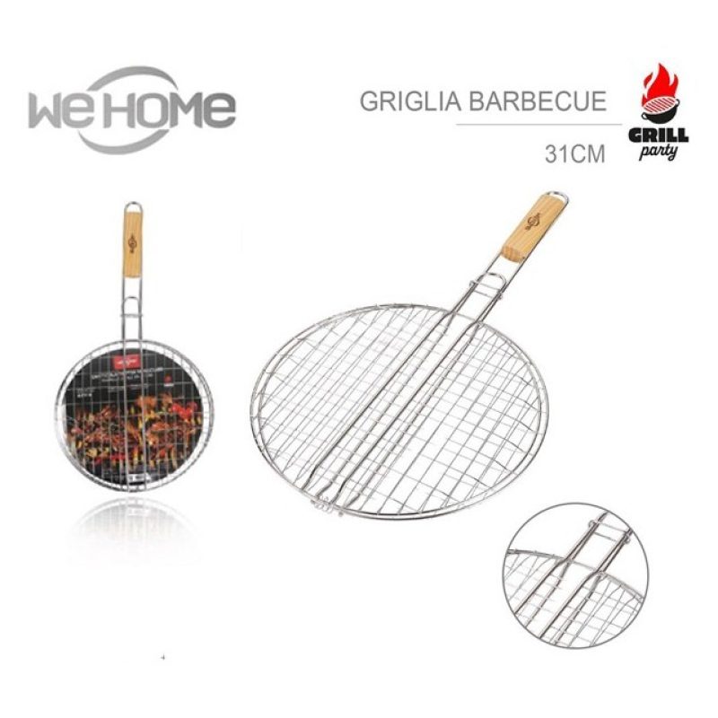WeHome Griglia tonda doppia barbecue in acciaio manico legno Gratic...