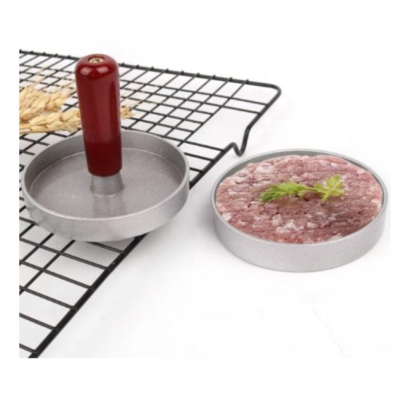 Hongu Stampo per hamburger in alluminio manico in legno pressa carn...