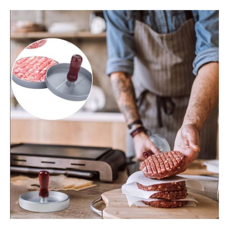 Hongu Stampo per hamburger in alluminio manico in legno pressa carn...