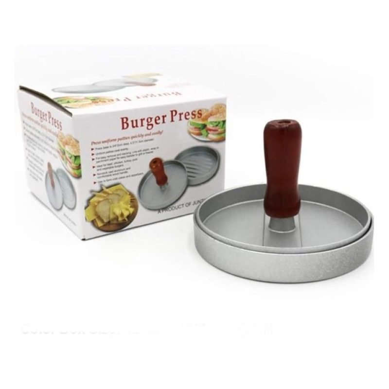 Hongu Stampo per hamburger in alluminio manico in legno pressa carn...