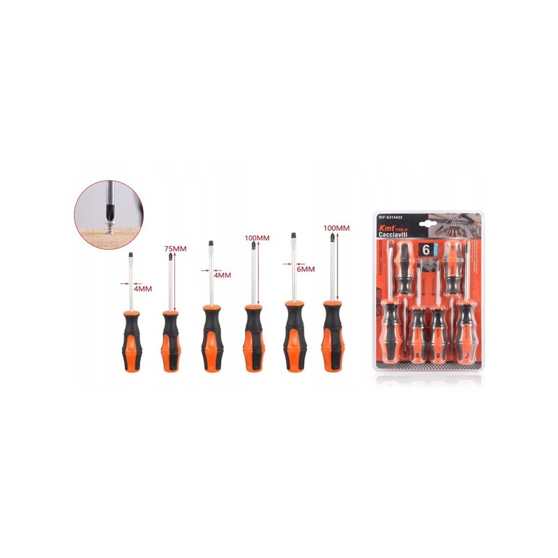 Kmt Tools Set cacciaviti giraviti In acciaio 6 pezzi punte croce ta...