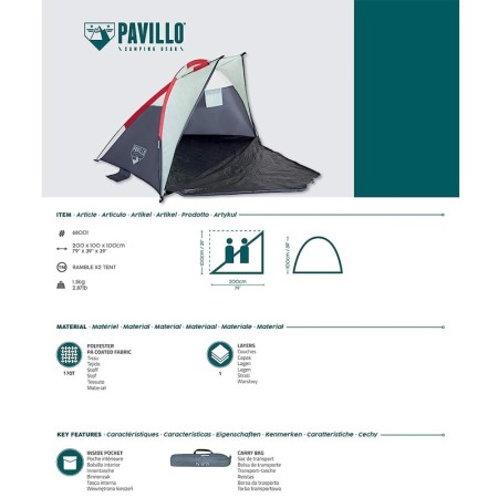 Tenda da Spiaggia Mare Campeggio antivento portatile Bestway 68001 200x100cm