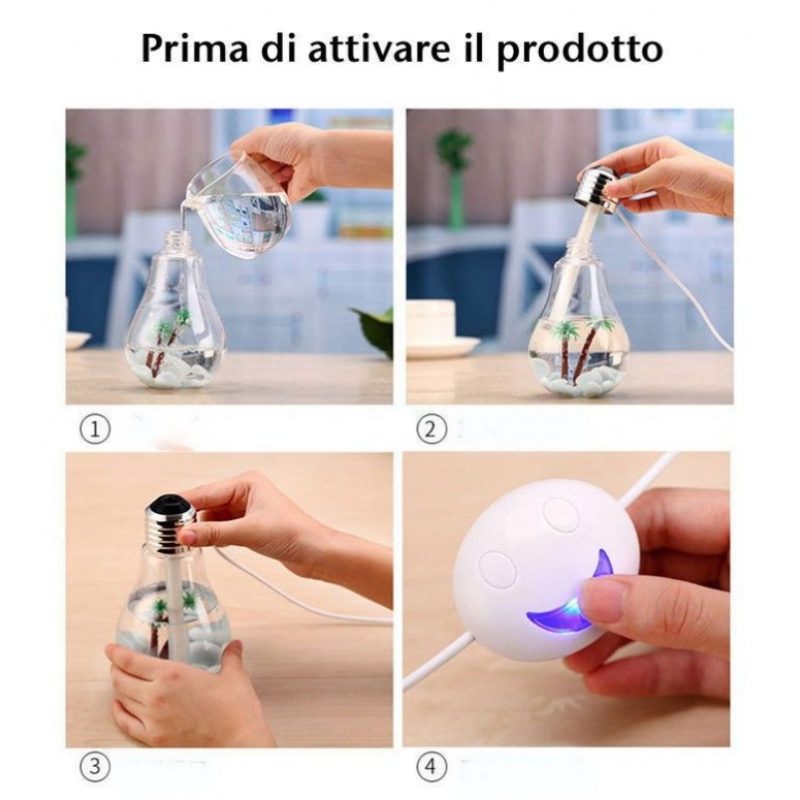 LAMPADINA Diffusore aromi umidificatore aromaterapia lampada RGB palma sassi USB
