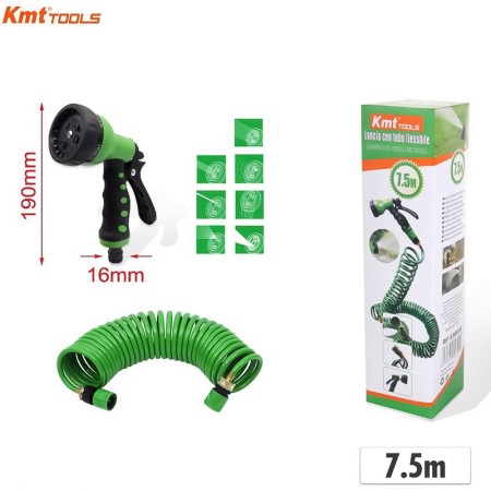 Tubo Estensibile a Spirale 7.5mt + Pistola Pompa Flessibile Irrigazione Giardino