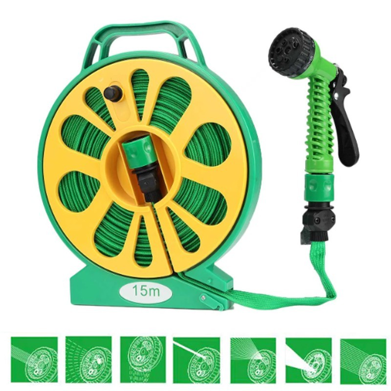 Tubo Acqua Giardino Estendibile Con Pistola Avvolgitubo Pompa Annafiatore 15 M