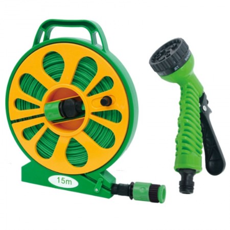 Tubo Acqua Giardino Estendibile Con Pistola Avvolgitubo Pompa Annafiatore 15 M