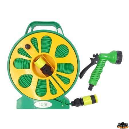 Tubo Acqua Giardino Estendibile Con Pistola Avvolgitubo Pompa Annafiatore 15 M