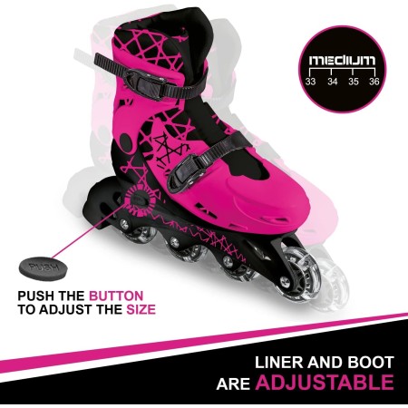 Pattini in linea Roller Skate a rotelle Allungabili 33-36 Mondo Bambini Rosa Blu