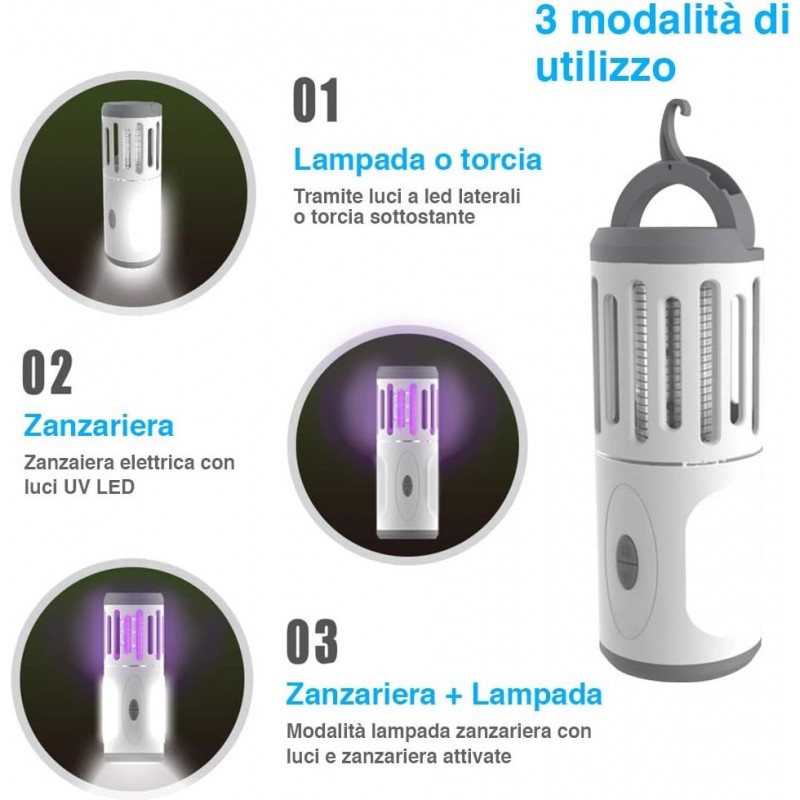 Zanzariera Elettrica Lampada Torcia LED da Campeggio Anti Zanzare B...