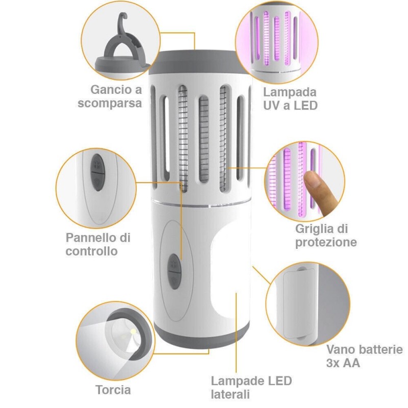Zanzariera Elettrica Lampada Torcia LED da Campeggio Anti Zanzare B...