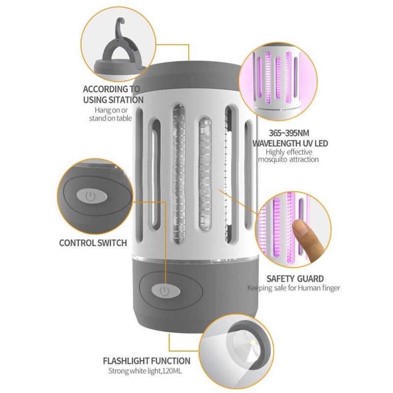 Zanzariera Elettrica Torcia LED da Campeggio Antizanzare 3W Esterno...