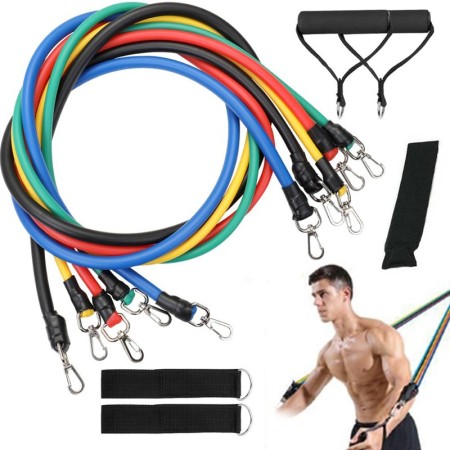 Kit 10 fasce bande elastiche elastici fitness palestra resistenza maniglie forza
