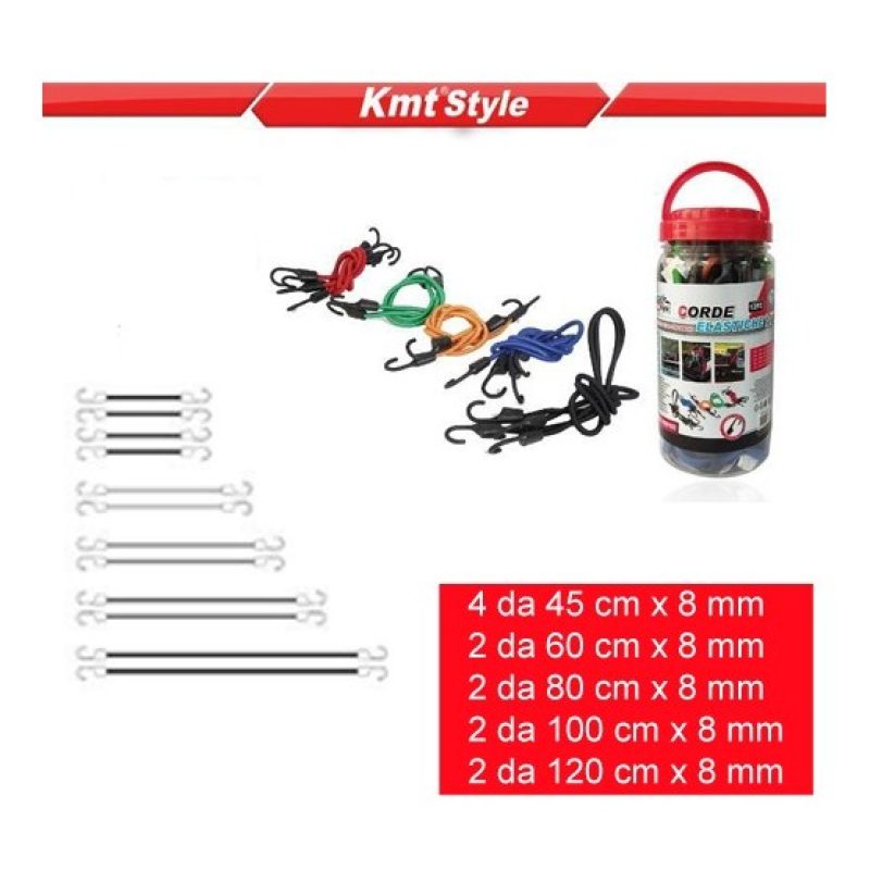 Kmt Style KIT corda fune elastica resistente con ganci 12 Pezzi cin...