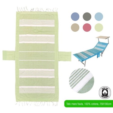 Telo mare Pareo Fouta con frange 100% cotone cm 75x190 cm lettino vari colori