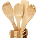 Porta posate e mestoli da cucina in legno bamboo portaposate con 4 accessori