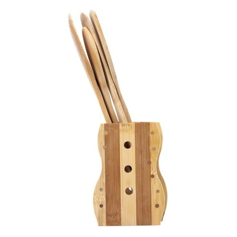 Kmt Style Porta posate e mestoli da cucina in legno bamboo portapos...