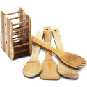 Porta posate e mestoli da cucina in legno bamboo portaposate con 4 accessori