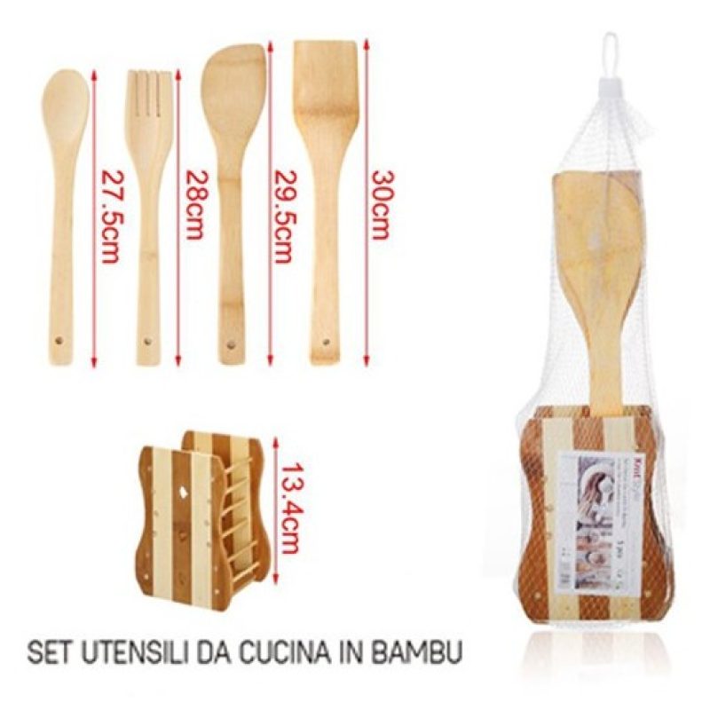 Kmt Style Porta posate e mestoli da cucina in legno bamboo portapos...