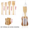 Kmt Style Porta posate e mestoli da cucina in legno bamboo portapos...