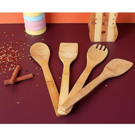 Porta posate e mestoli da cucina in legno bamboo portaposate con 4 accessori