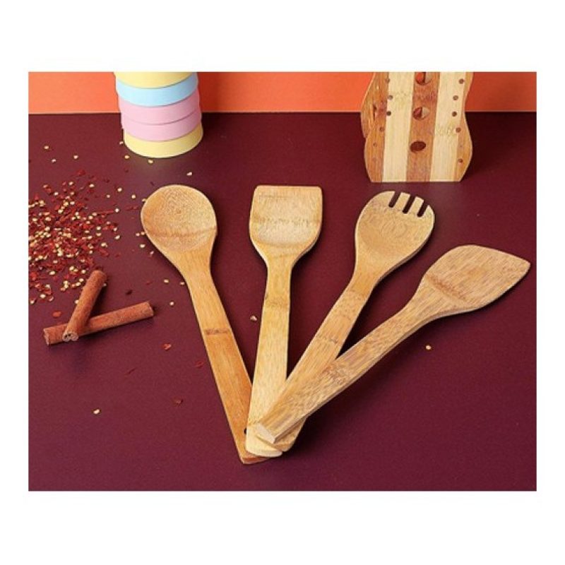 Kmt Style Porta posate e mestoli da cucina in legno bamboo portapos...