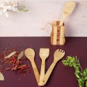 Porta posate e mestoli da cucina in legno bamboo portaposate con 4 accessori