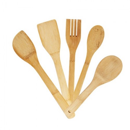 Porta posate e mestoli da 6pz cucina in legno bamboo accessori e portaposate