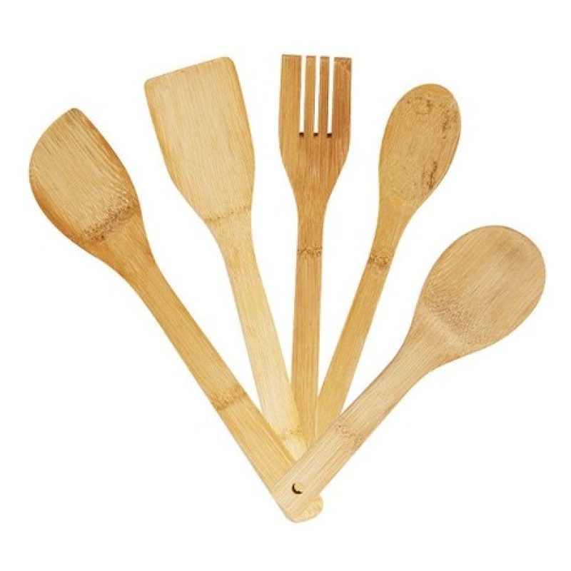 Kmt Style Porta posate e mestoli da 6pz cucina in legno bamboo acce...