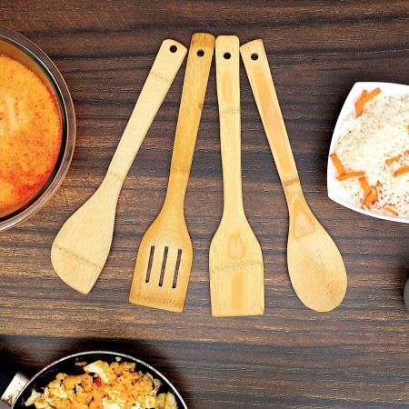Porta posate e mestoli da 6pz cucina in legno bamboo accessori e portaposate
