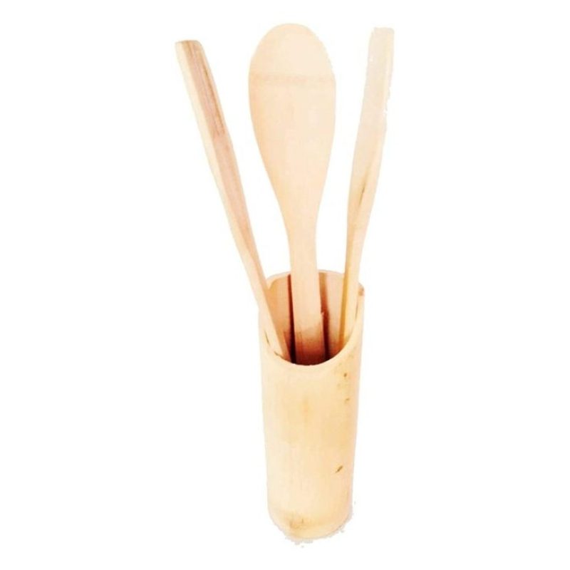 Kmt Style Porta posate e mestoli in legno bamboo da cucina 3 access...
