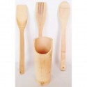 Porta posate e mestoli in legno bamboo da cucina 3 accessori + portaposate