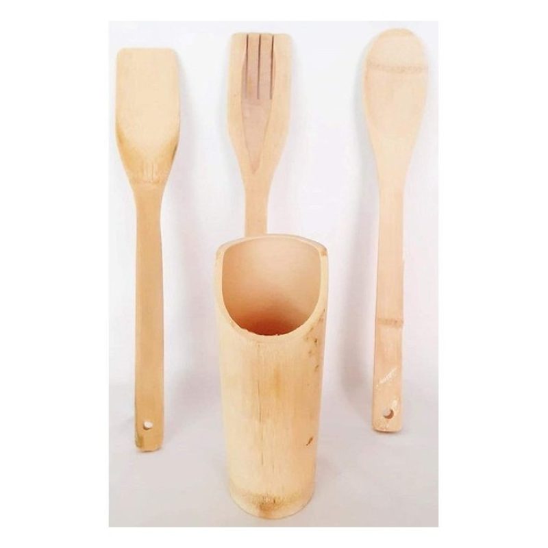 Kmt Style Porta posate e mestoli in legno bamboo da cucina 3 access...