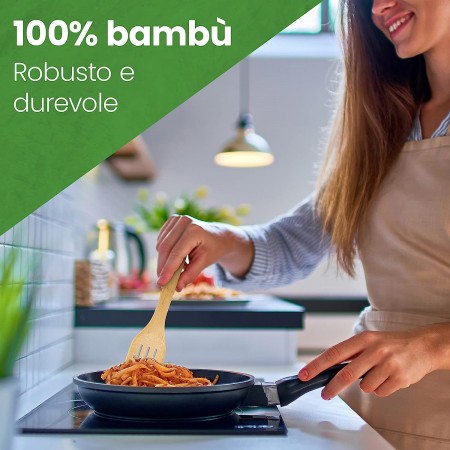 Porta posate e mestoli in legno bamboo da cucina 3 accessori + portaposate