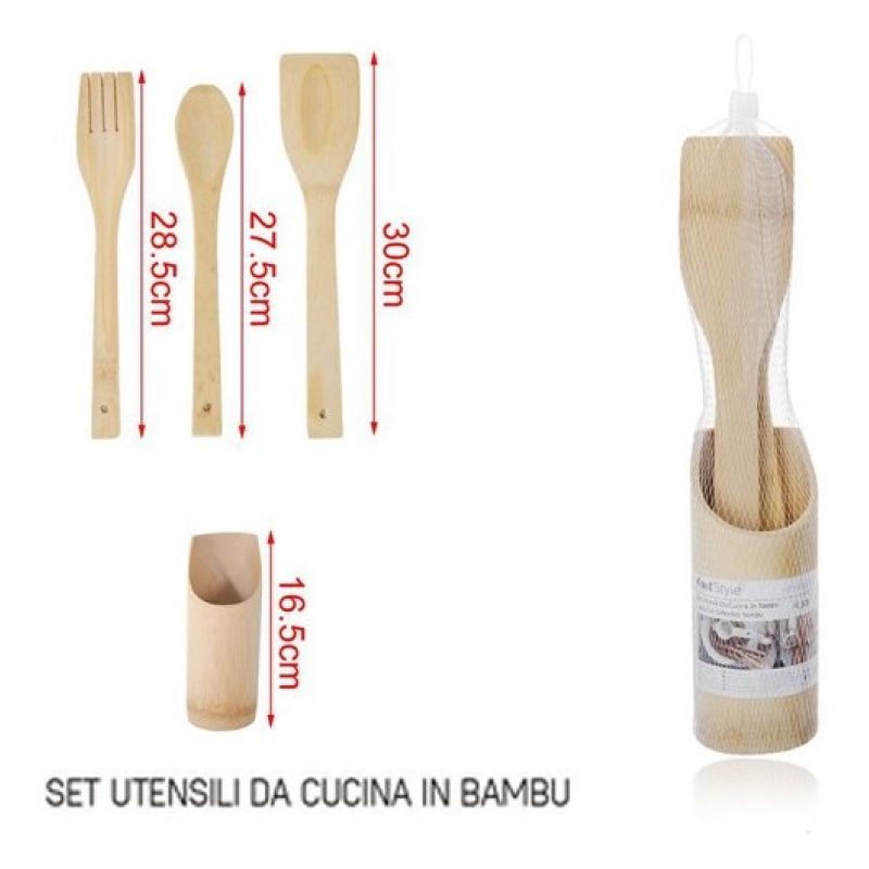 Kmt Style Porta posate e mestoli in legno bamboo da cucina 3 access...