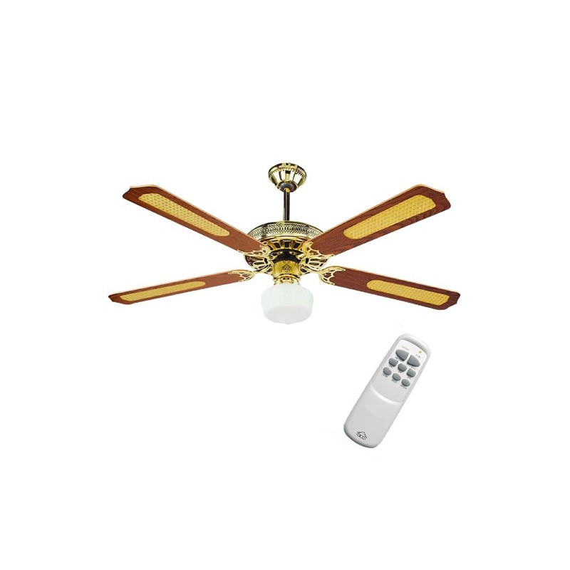 Ventilatore da soffitto DCG VECRD43TL con luce 4 pale in legno e telecomando  