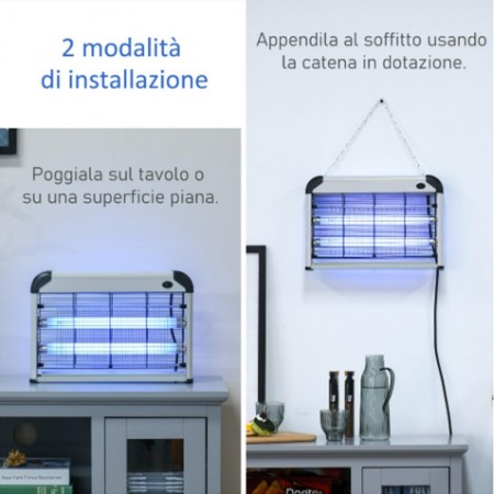 Zanzariera Elettrica 30W Anti Zanzar Mosche 2 Lampade UV Elettroinsetticida Slim