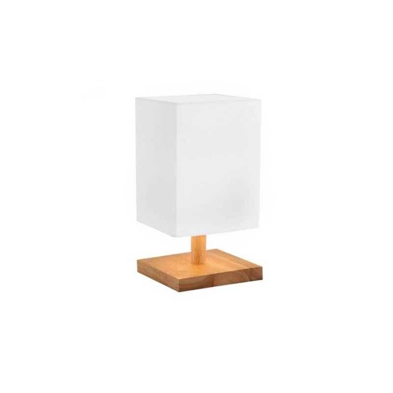 Lampada da Tavolo Lume Comodino in Legno Bianco Abatjour paralume tessuto 40W