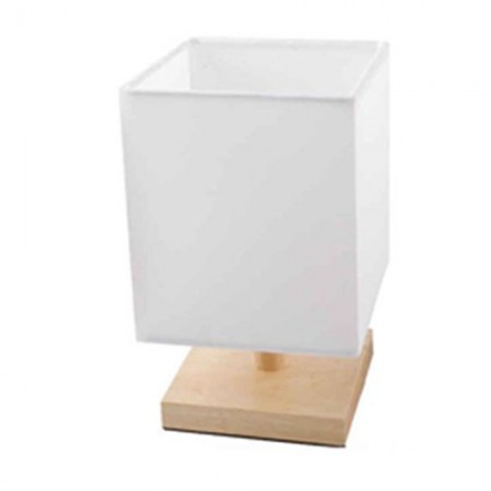 Lampada da Tavolo Lume Comodino in Legno Bianco Abatjour paralume tessuto 40W