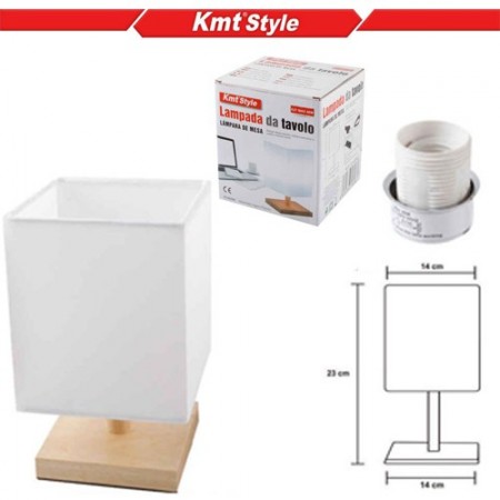 Lampada da Tavolo Lume Comodino in Legno Bianco Abatjour paralume tessuto 40W