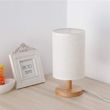 Lampada da Tavolo Lume Comodino base Legno Bianco Abatjour paralume tessuto