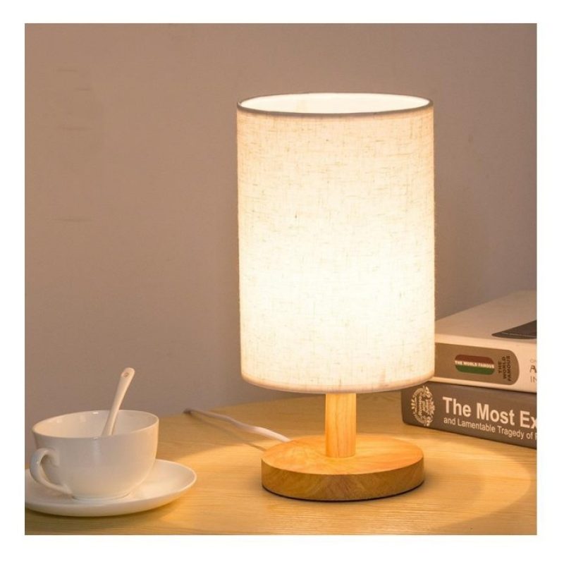 Kmt Style Lampada da Tavolo Lume Comodino base Legno Bianco Abatjou...