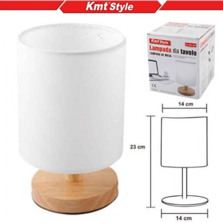 Lampada da Tavolo Lume Comodino base Legno Bianco Abatjour paralume tessuto