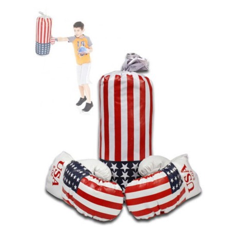 Sacco da box con guantoni pugilato americano gioco per bambini set completo
