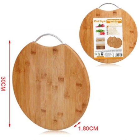 Tagliere piatto tondo 30 cm legno bamboo con manico antipasti salumi formaggio