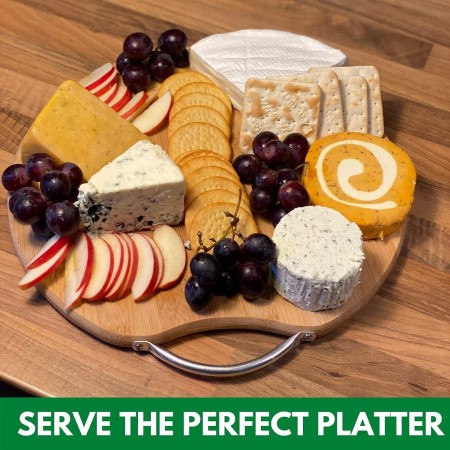 Tagliere piatto tondo 30 cm legno bamboo con manico antipasti salumi formaggio