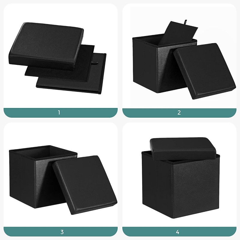Kmt Style Pouf puff contenitore quadrato in PVC panca baule 38x38x3...