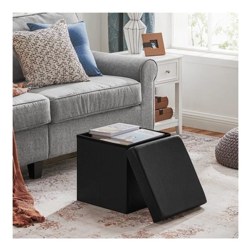 Kmt Style Pouf puff contenitore quadrato in PVC panca baule 38x38x3...