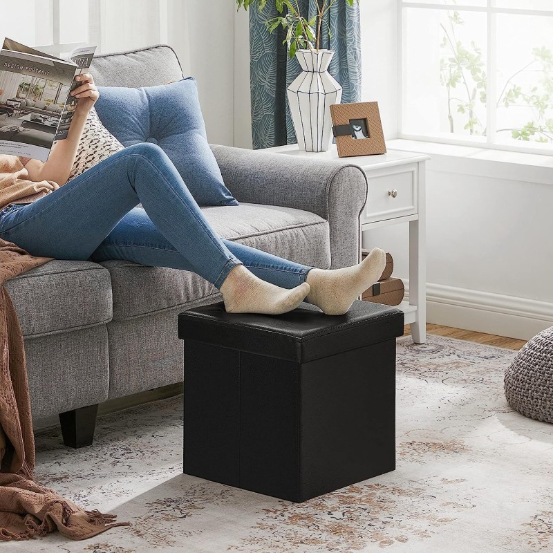 Kmt Style Pouf puff contenitore quadrato in PVC panca baule 38x38x3...